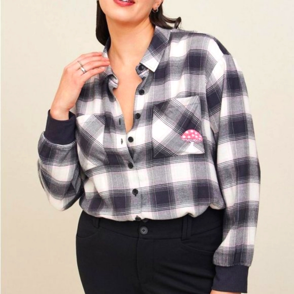 ❤NWT TORRID FLANNEL SHIRT - MUSHROOM PLAID - DROP SHOULDER - PLUS SIZE